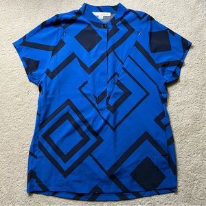 Loyal Hana Nursing Top Blouse Blue Diamond Print Zippered Access M